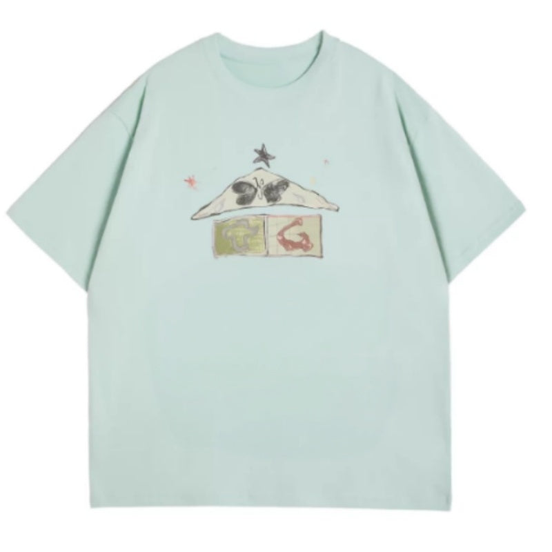 Mint Green Fun Graffiti Print T-Shirt