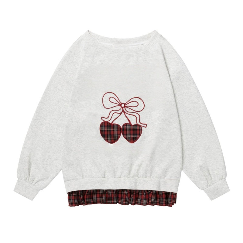 Fashion Sweatshirt with Red Plaid Cherry Design