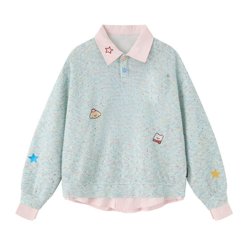 Colorful Sweatshirt with Polo Collar
