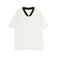 Contrast Color V-Neck Beaded T-Shirt