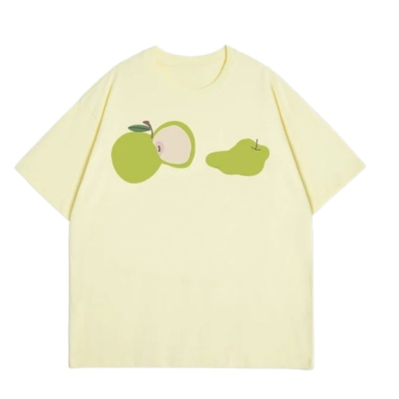 Cream Abstract Apple Print T-Shirt