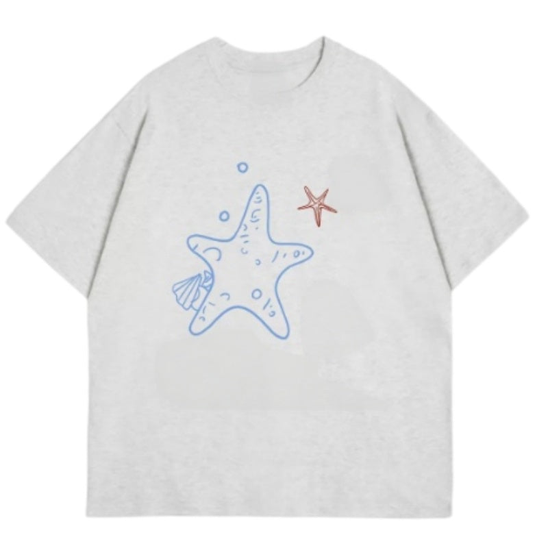 Heather Gray Cotton Starfish Oversized T-Shirt