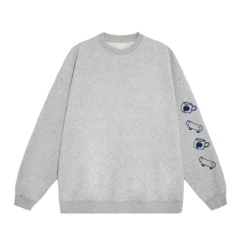 Grey Sweatshirt With Playful Illustrated Print